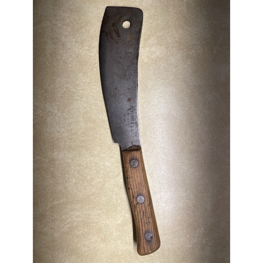Vintage Briddell No 900 Meat Cleaver 9" Blade Solid Steel Wood Handle USA Made